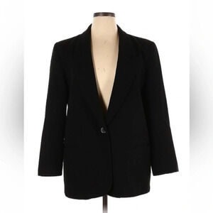 Kristen Blake | Jet Black 100% Merino Wool Single Button Blazer Size XL